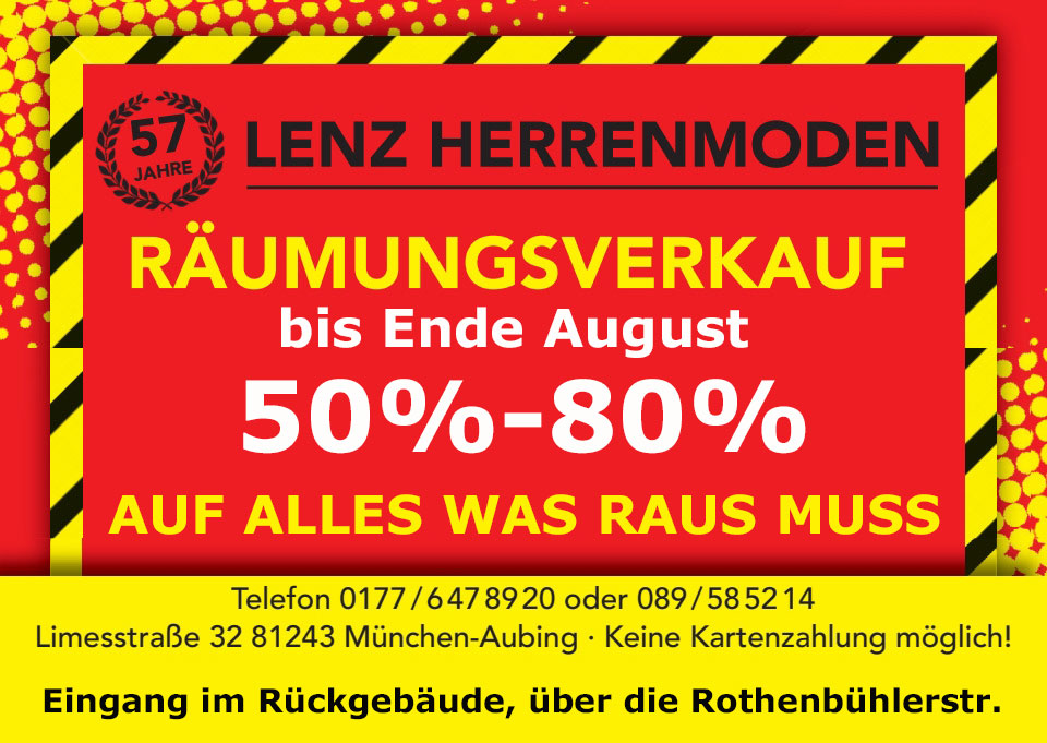 Räumungsverkauf bei Lenz Herrenmoden