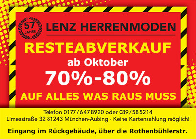 Räumungsverkauf bei Lenz Herrenmoden