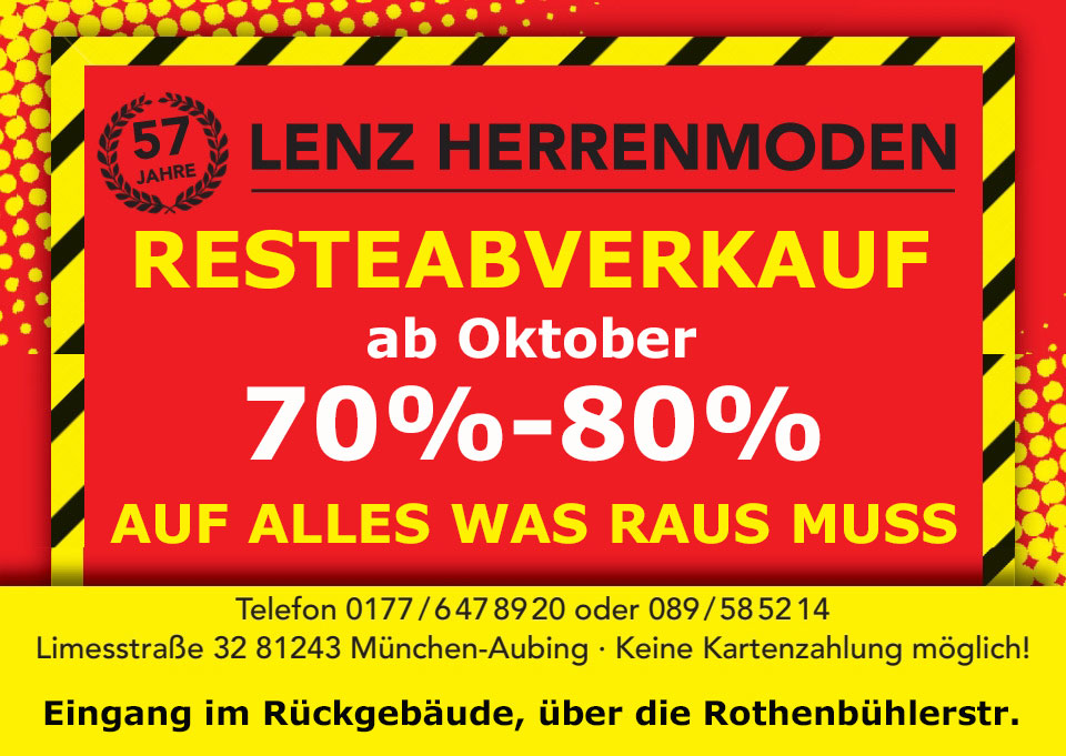Räumungsverkauf bei Lenz Herrenmoden